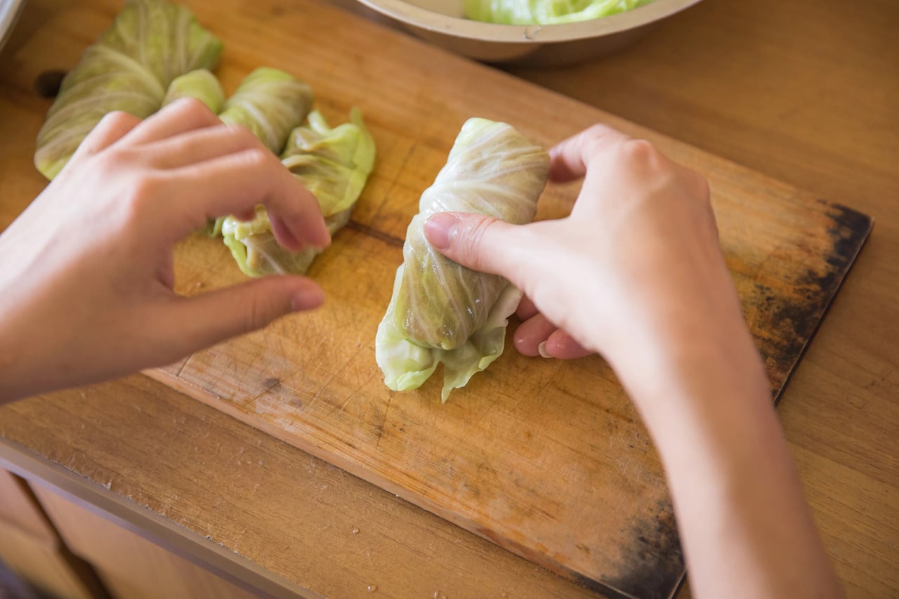 gołąbki zawinięte w sparzone liście kapusty